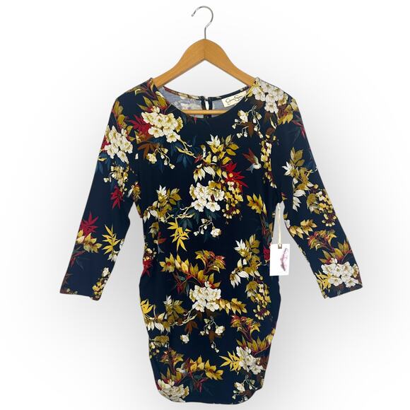 Jessica Simpson NWT Floral Maternity Top Size M long Sleeve Navy Blue Floral - Picture 1 of 9